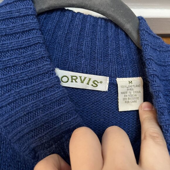 Orvis Womens Blue Shetland Wool Long Cardigan Sweater With Button Front Size M - Picture 4 of 4